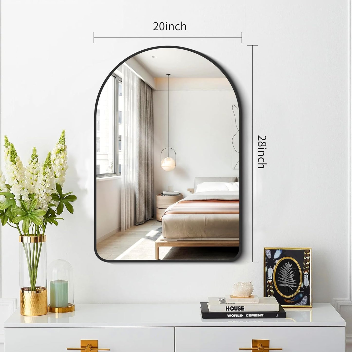 FORBATH Arched Bathroom Mirror 20x28 Inch, Bathroom Mirror Wall Mounted Modern Black Aluminum Alloy Frame Decor Dresser Mirror for Bedroom Living Room Entryway, Hanging or Leaning Against Wall