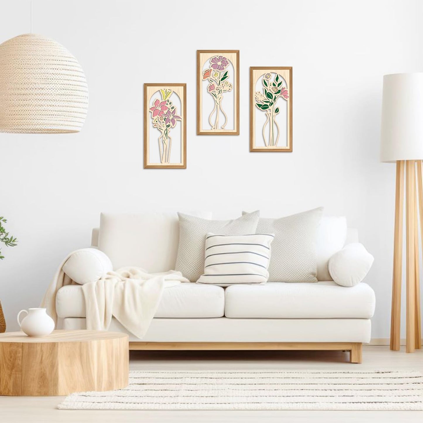 IARTTOP 3 Pcs Boho Flower Vase Wooden Wall Decor Minimalist Floral Farmhouse Decor Botanical Wood Wall Art Bohemian Flower Artwork for Bathroom Living Room Bedroom Housewarming Gifts 7.9 x15.8 Inch