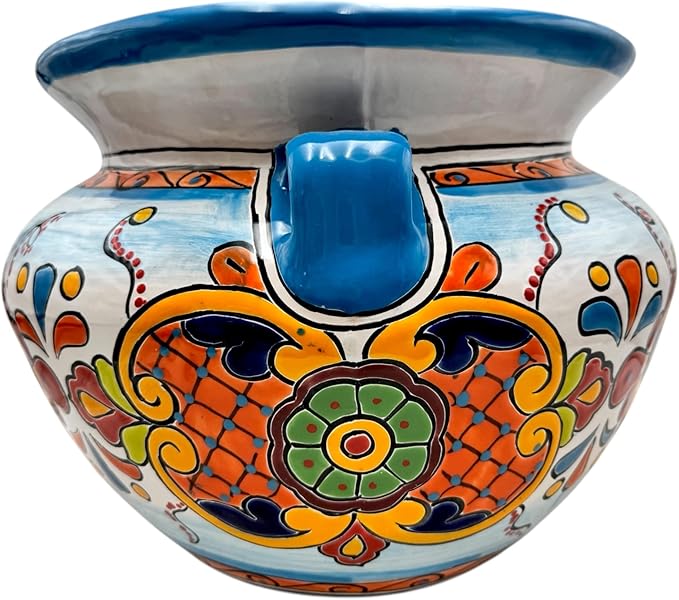 Talavera Michoacana Planter XL Pot Folk Art Multicolor Mexican Pottery Home Decor Hand Painted Garden Indoor Handmade Outdoor 18.5" (Multi 12)