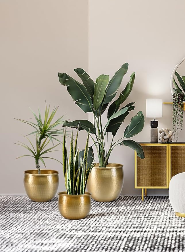 Serene Spaces Living Gold Brass Look Vintage Aluminum Vase - Perfect Decorative Accent for Plants, Weddings, and Events, Metallic Pot for Home, KIT - Small, Medium and Large