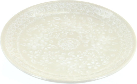 Blue Rose Polish Pottery - Off-white White Lace Dessert Plate - 7" Diameter - Beautiful Plate for Cake, Appetizers, or Snacks