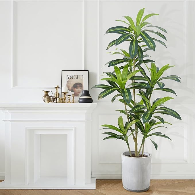 5Ft Dracaena Plant Artificial Tree Fake Tropical Floor Plants Potted (Real Touch) Artificial Silk Tree Leaf Faux Trees Black Tall Planter for Home Office Living Room Indoor Outdoor Decor（2Pack）