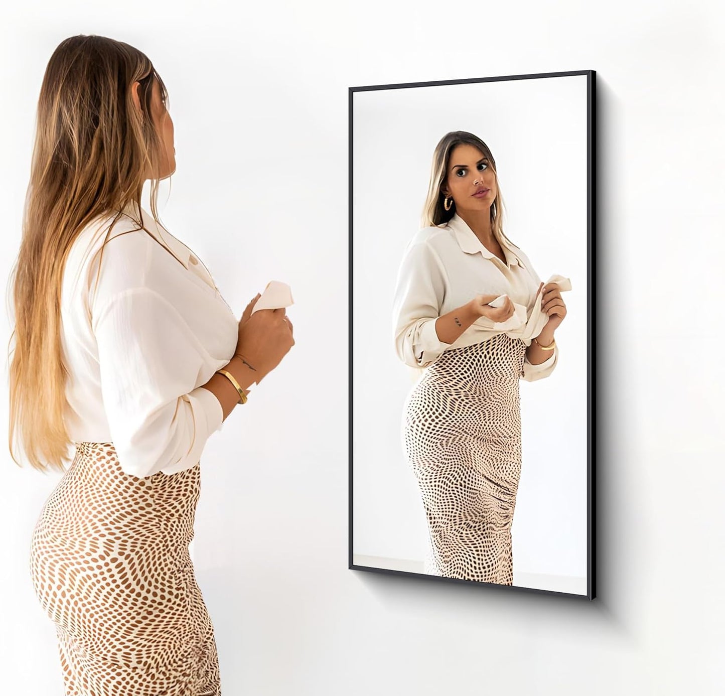 Black Bathroom Mirror for Wall, 24x48 Inch Rectangle Mirrors with Metal Frame, Modern Vanity Wall Mirror Decor for Entryway Hangs, Bathroom Living Room Horizontal or Vertical