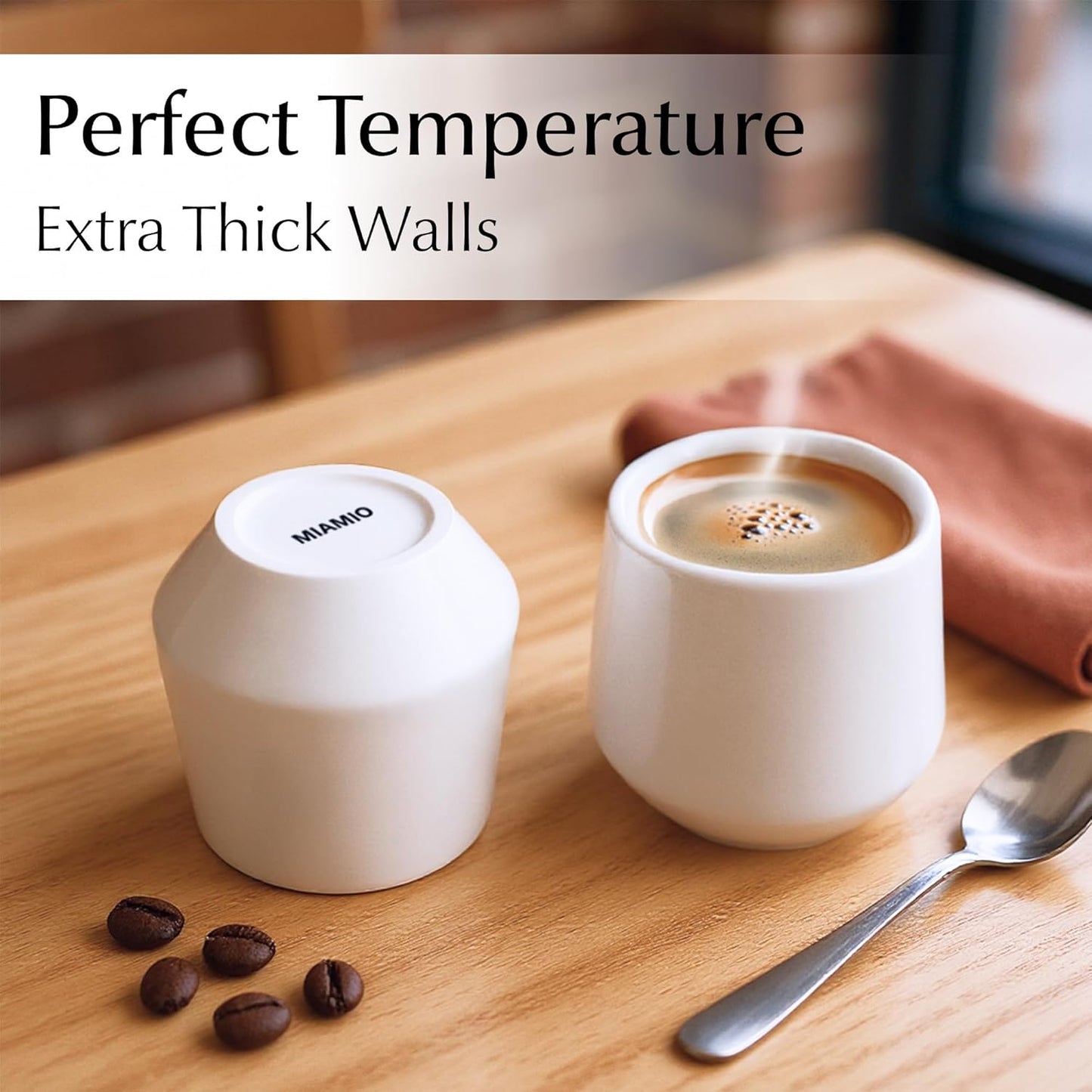 MIAMIO - Espresso Cups Set of 4 (3 oz) / Espresso Cup, Ceramic Espresso Cups, Handleless Mug, Japanese Tea Cups - Luxe Collection (White)