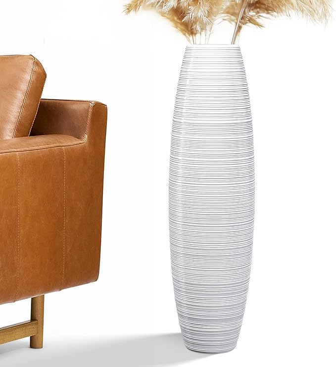 Tall Floor Vase, 27.5 inches (70cm, 2.3FT) Floor Vase Sturdy and Luxurious,Tall Vases for Country Home Decor, Living Room, Resin White Vases