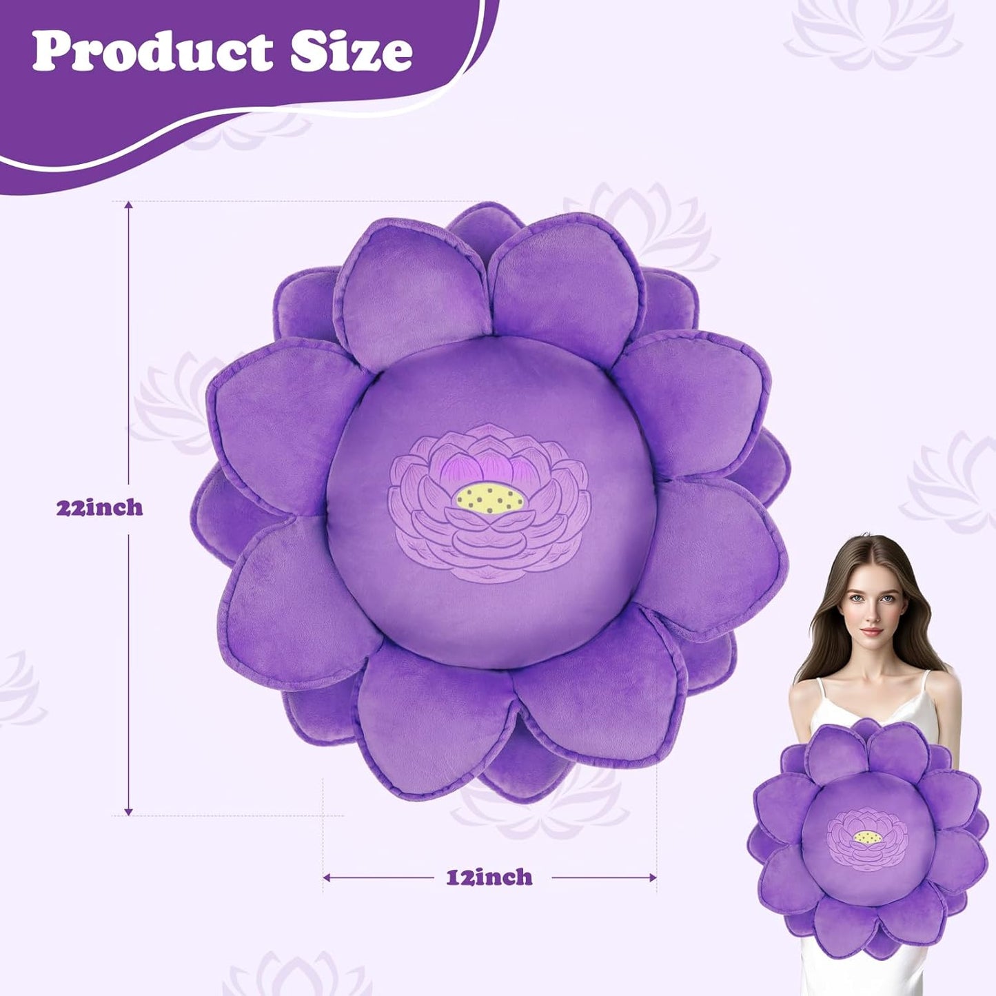 Lotus Flower Floor Pillows, Large Cushion Inspired by Lotus Flower Design, Decorative Seating for Living Room, Bedroom, and Lounge, Soft Washable Floor Cushion for Relaxation, and Family Activities