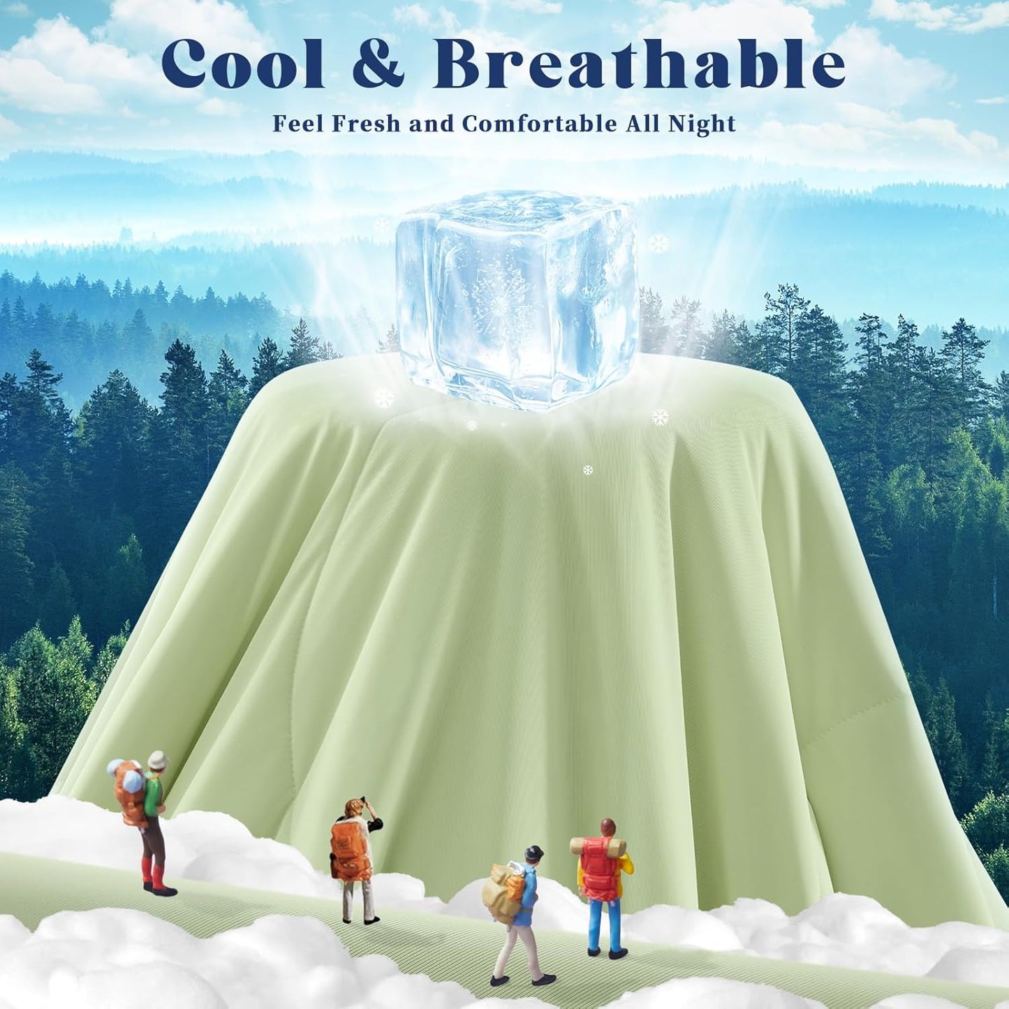 Cooling Comforter Twin Size, Double-Sided Cooling Blanket for Hot Sleepers & Night Sweats, Arc-Chill Q-Max > 0.4 Breathable Ice Blanket, Lightweight Cold Comforter (68''x90'', Light Green)