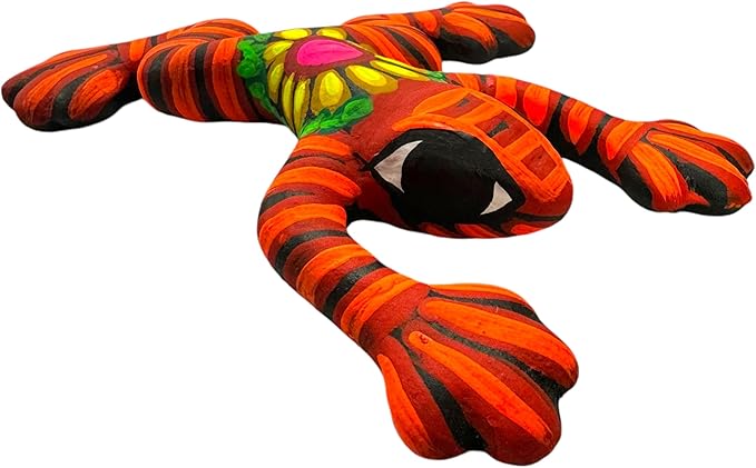 Talavera Frog Guerrero Sculpture Mexican Pottery Folk Art Multicolor Home Decor Handmade Hand Painted Indoor Outdoor Garden 6" (Multicolor 6)