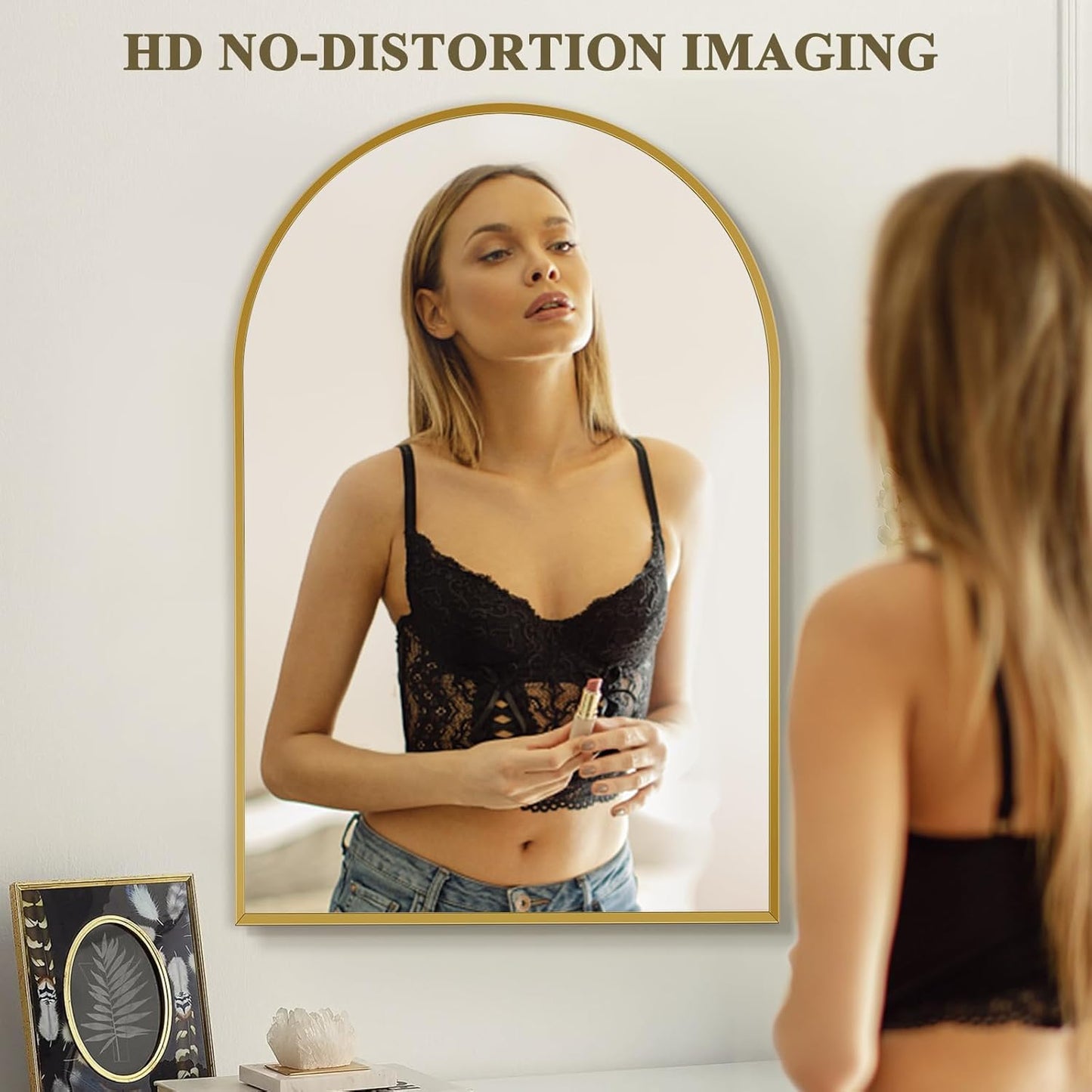 Large Gold Arched Mirror, 30" x 40" Modern Brushed Metal Frame Arch Wall Decorative Mirror, Arched Top Bathroom Vanity Mirror for Living Room Bedroom Hallways Entryway