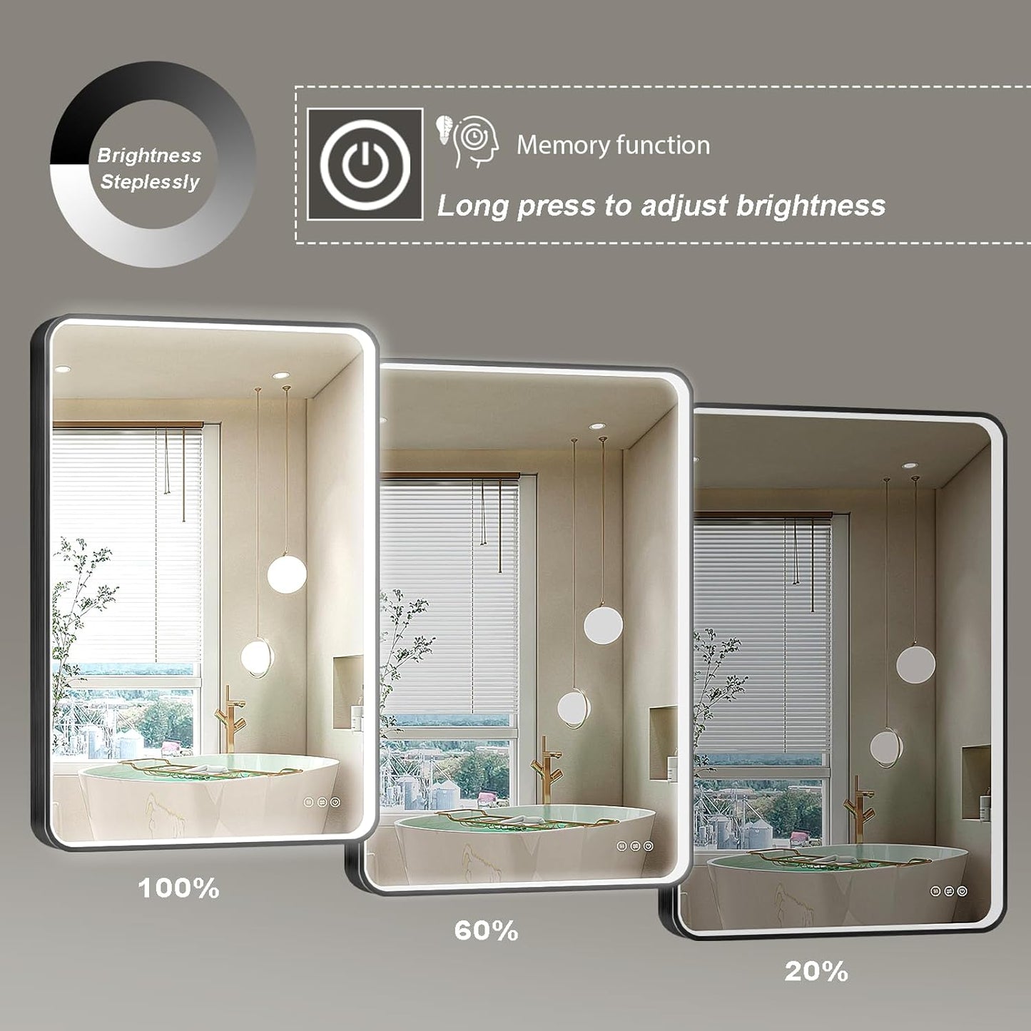 LED Mirror for Bathroom 24X32 Inch Black Framed with Anti-Fog, Stepless Dimmable, Front Lit, LED Bathroom Vanity Mirror for Wall, Memory Function, Shatter-Proof