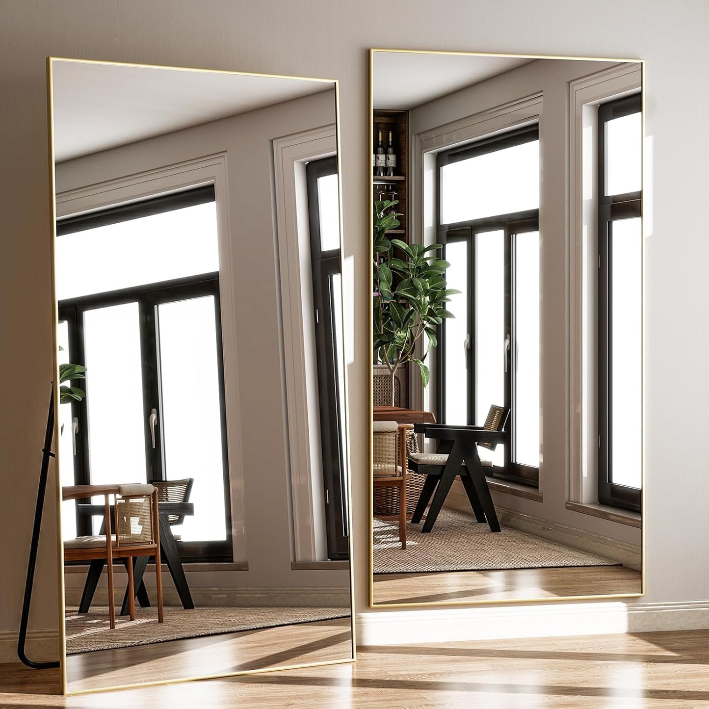 GLSLAND 71"x31" Full Length Mirror Extra Large Hanging or Leaning Rectangle Mirror Aluminum Alloy Thin Frame Bedroom Floor Dressing,Gold