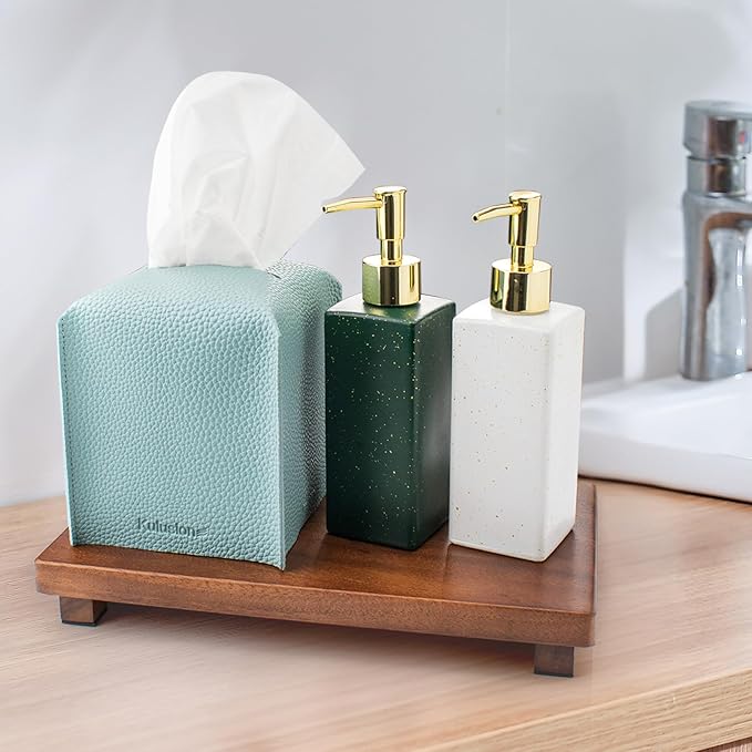 Walnut Wooden Pedestal Stand, Farmhouse Wood Tray for Kitchen Bathroom Counter Decor, Rustic Display Riser for Soap,Bottle,Plant Etc (Large & 12 x 7 x 1.57'')