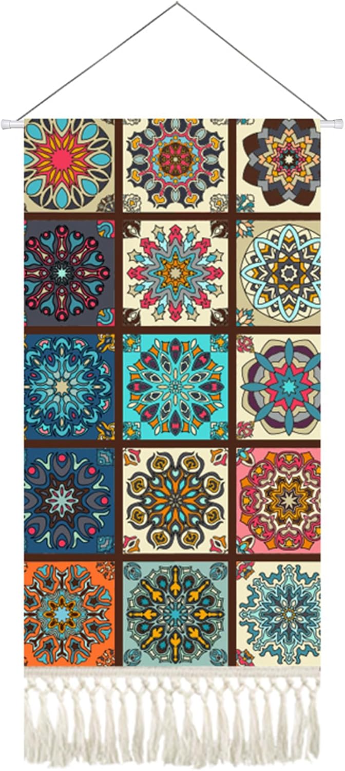 Mandala Boho Macrame Wall Hanging Tapestry For Bedroom Tapestries Vertical Art Fabric Decor Door Living Room Bohemian (Style B, 17.5 * 43)