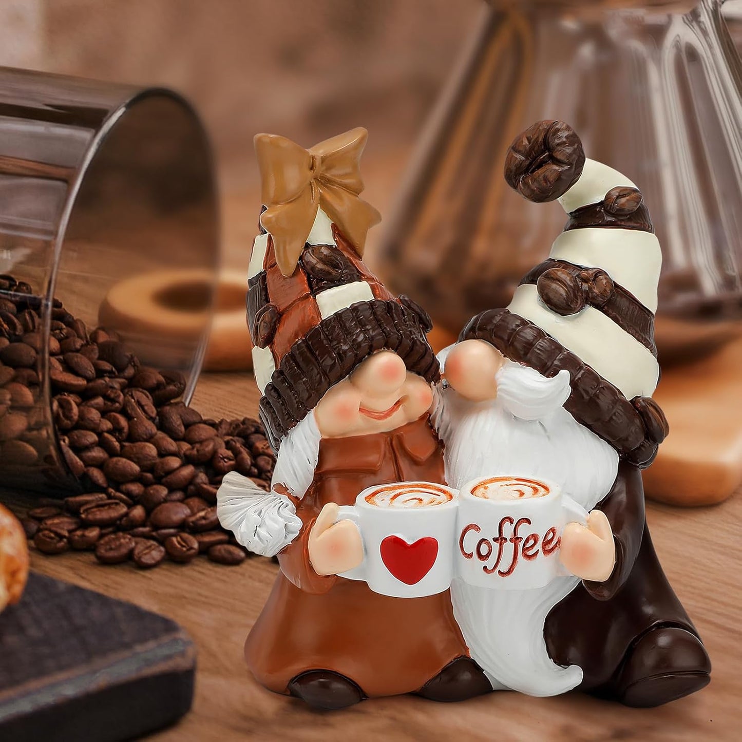 Coffee Gnomes Coffee Bar Decor Accessories Spring Summer Gnome Decorations Gifts Fall Gnomes Decorations for Home Tiered Tray Table Ornaments Indoor