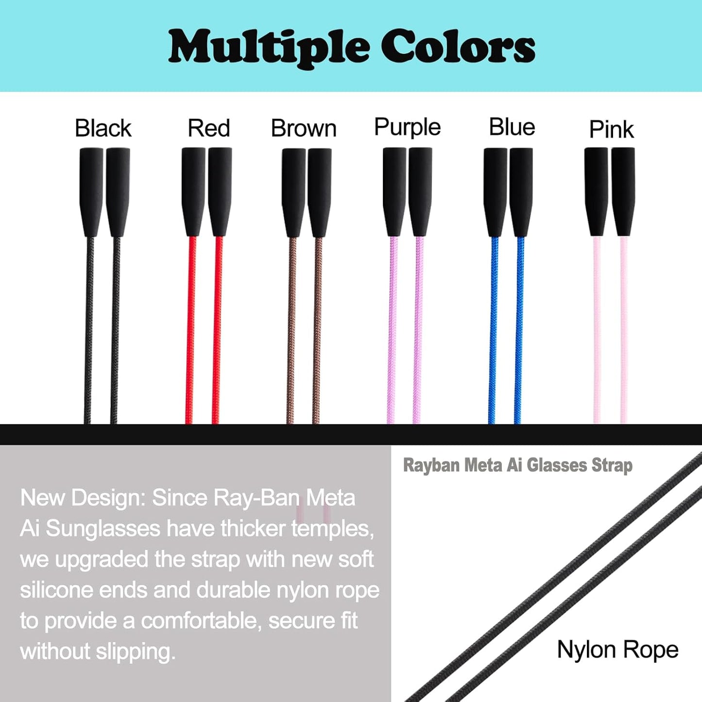 Glasses Strap for Ray-Ban Meta & Wide Frame Glasses – 3pcs Adjustable Sunglasses Straps Cords for Men Women kids-Eye Glasses Holders Around Neck, Lanyard String Chain Rope for Sports (Purple)