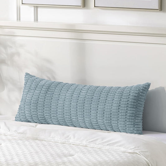 Fancy Homi 1 Pack Light Blue Long Lumbar Body Decorative Throw Pillow Covers 20x54 Inch for Bed Couch Bedroom Bench, Soft Corduroy Rectangle Solid Pillow Case 50x137 cm, Rustic Farmhouse Boho Decor