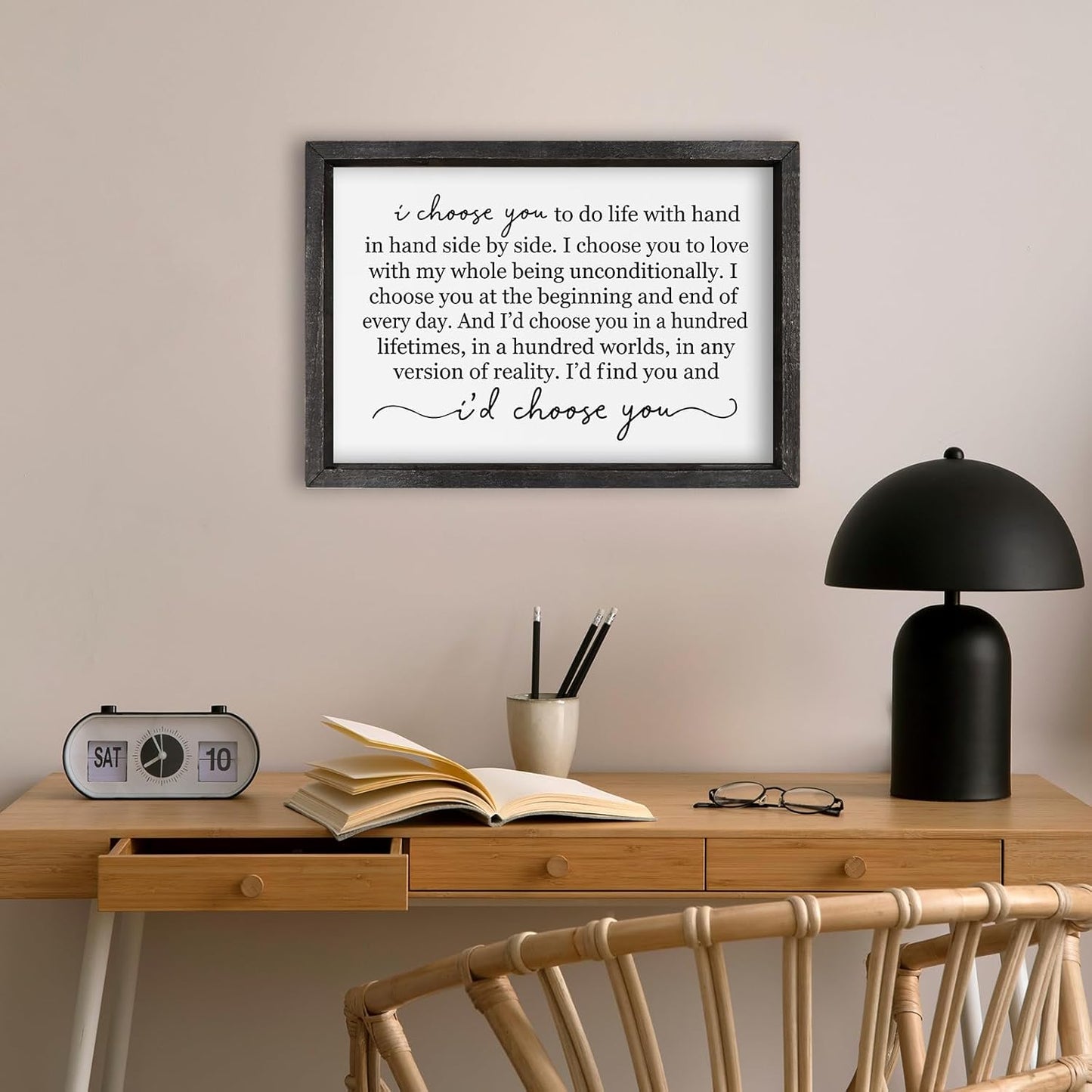 comurdyo I Choose You To Do Life Sign Wall Decor 16"×11" Bedroom Above Bed Art Work Marriage Love Vow Wood Framed Wall Hanging (Black)