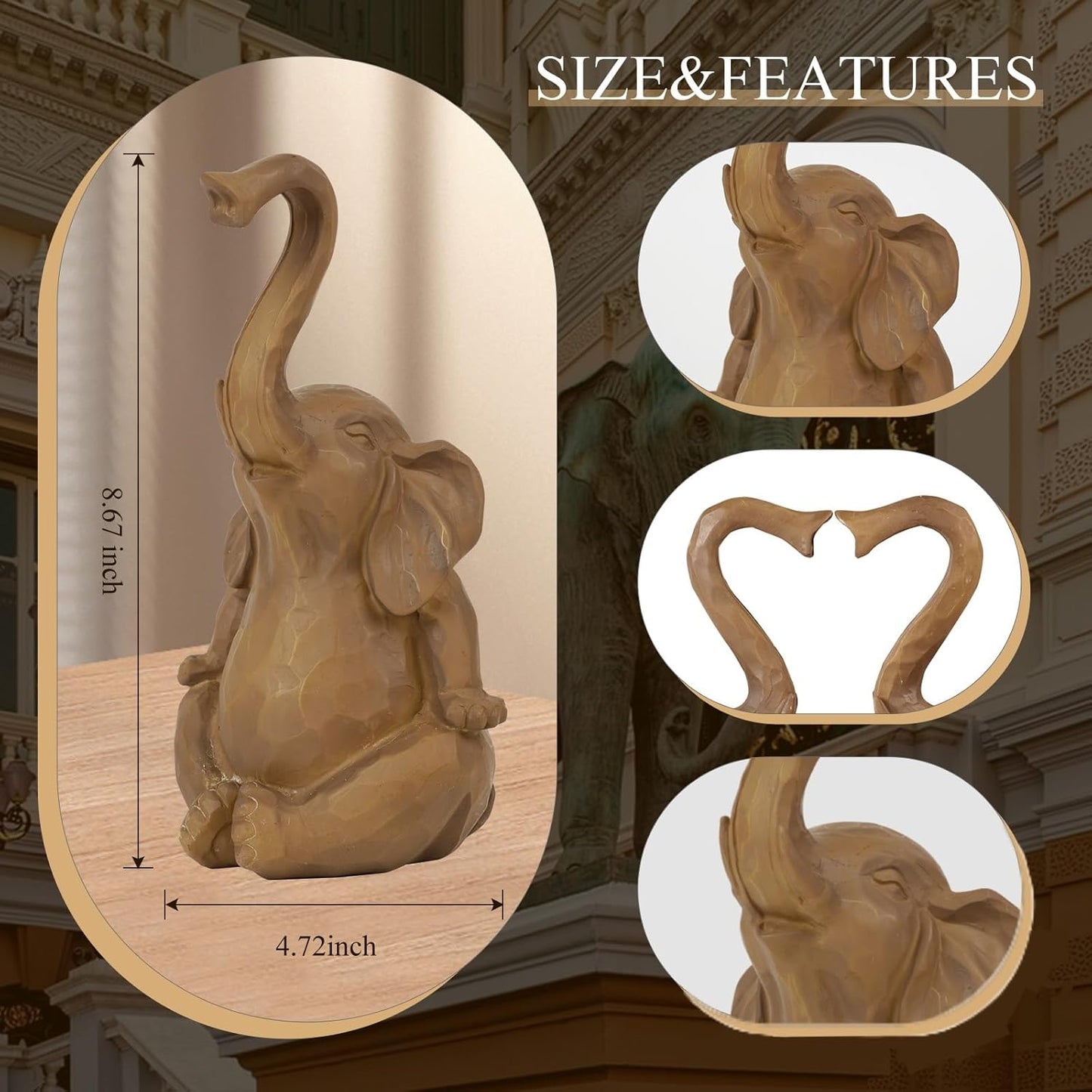 Loving Pair of Elephants - Handcrafted Resin Home Decor Statue Figurine Set, Lucky Gift for Women,Mon,Family, Couples & Elephant Lovers
