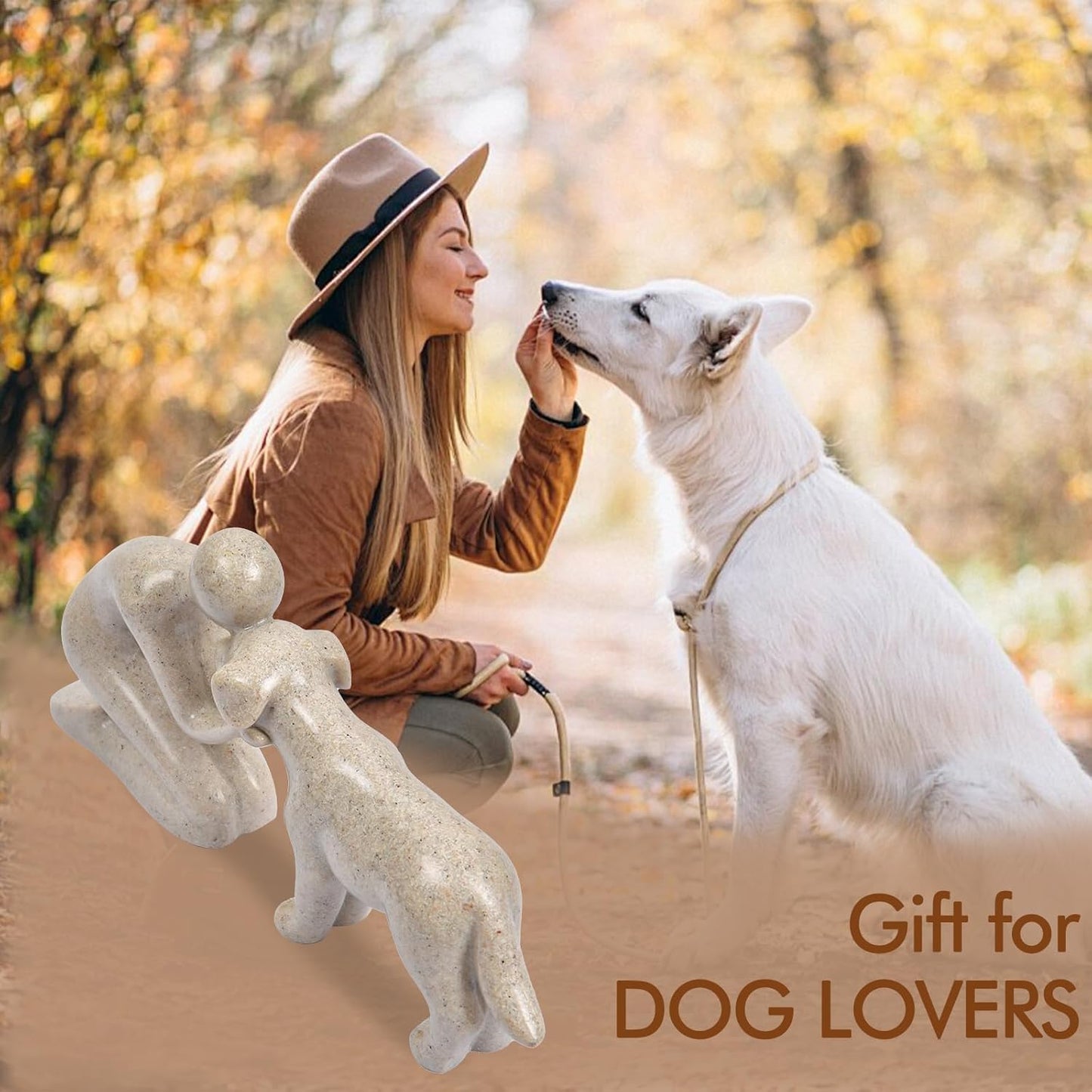 Dog Sculpture Decoration Cute Man and Dog Statue Home Decor for Office、Living Room、Bedroom、Shelf Home， Memory Gifts for Pet Lovers (Sandstone)