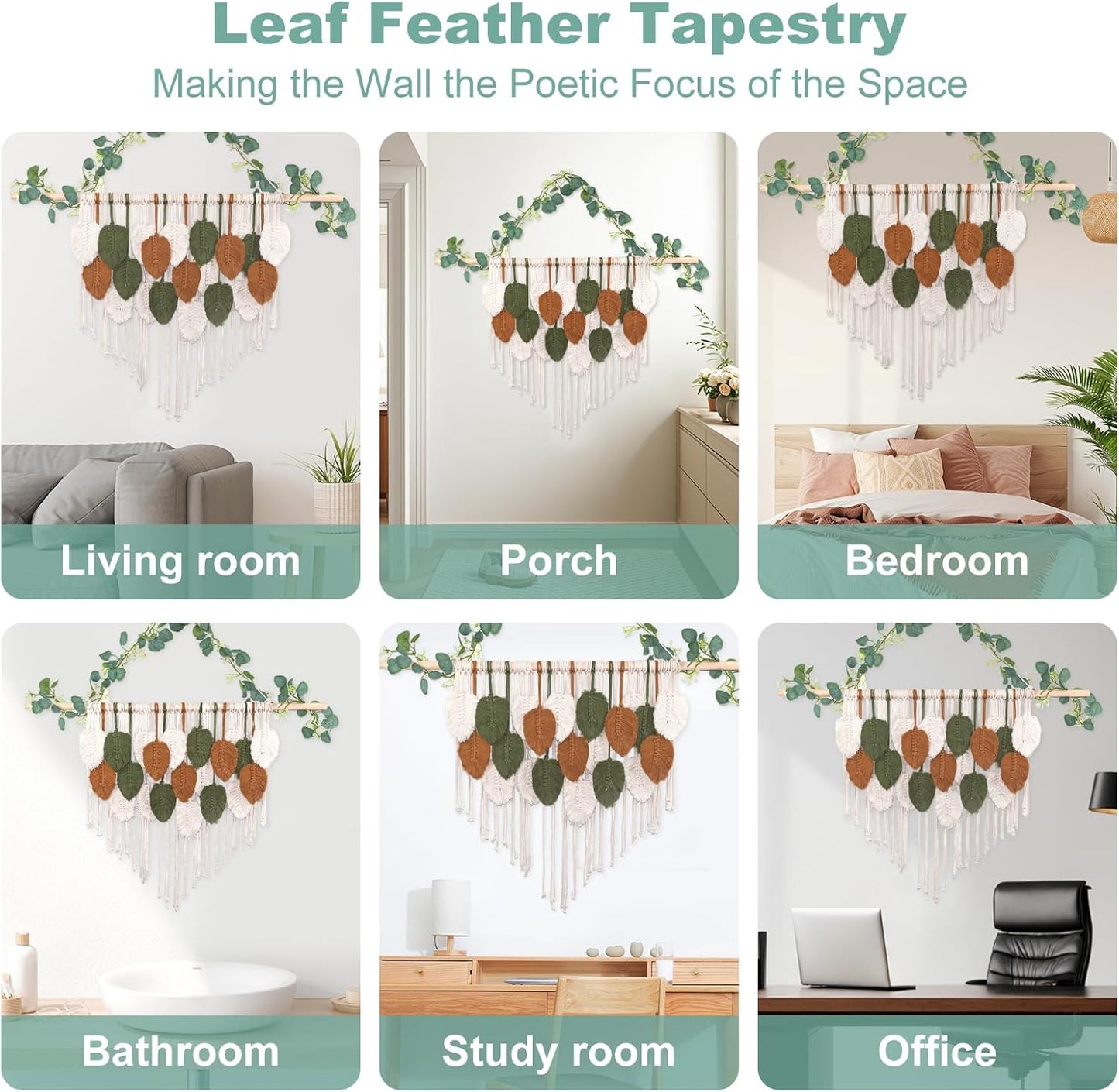 Gliterra Large Macrame Wall Hanging Handmade Boho Tapestry 43"x32" - Wall Art Decor for Living Room, Bedroom, Wedding (Brown)