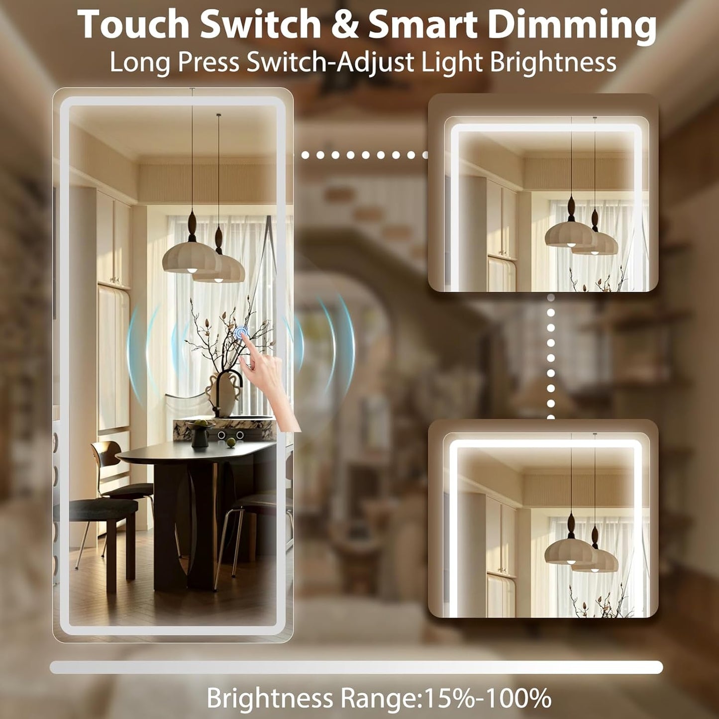 GLSLAND LED Full Length Mirror - 71"x30" Floor Standing Mirror with Light for Bedroom/Cloakroom -Dimmable & 3 Color Lighting/Wall Mounted Full Body Mirrors