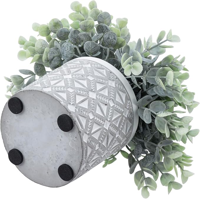 MyGift Artificial Eucalyptus Plant in Modern Gray Concrete Pots with Geometric Embossed Pattern (1, Grey)