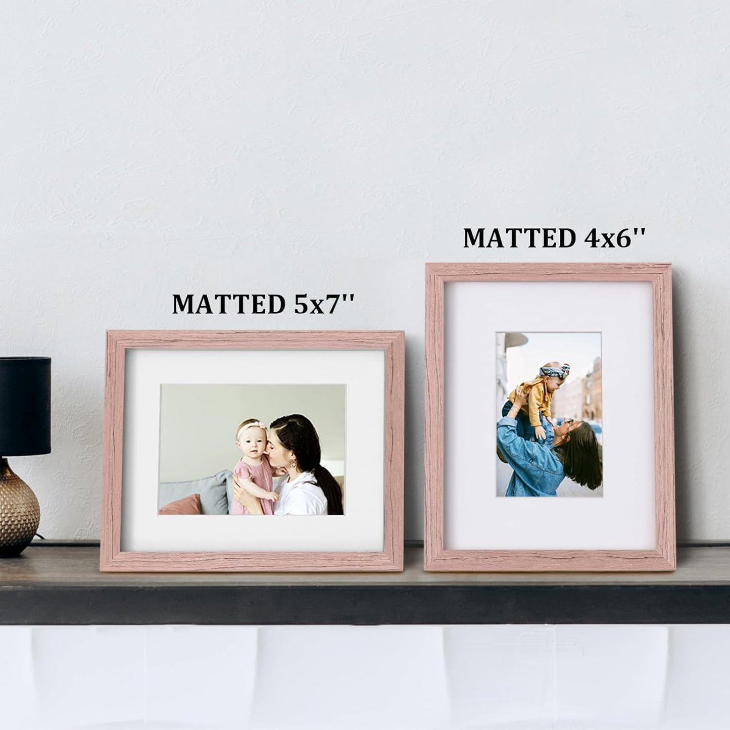 Egofine 8x10 Picture Frames Set of 4, Made of Solid Wood Covered by Plexiglass 4x6 and 5x7 with Mat or 8x10 without Mat, for Table Top Display and Wall Mounting Photo Frame Peach Pink