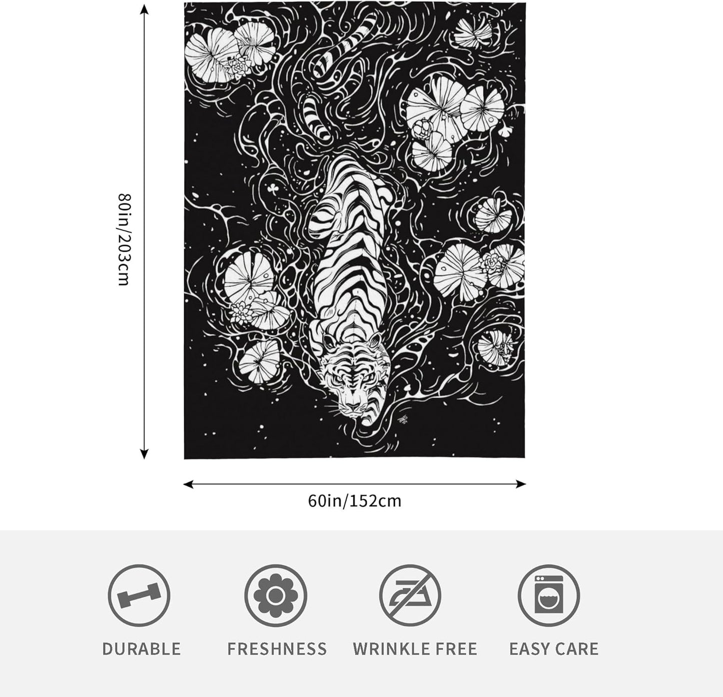 Cool Tiger Throw Blanket, Fuzzy Blanket, Ultra Soft Cozy Flannel Throw Blankets Lightweight Fleece Blankets for Bed Couch Sofa 60"×80"