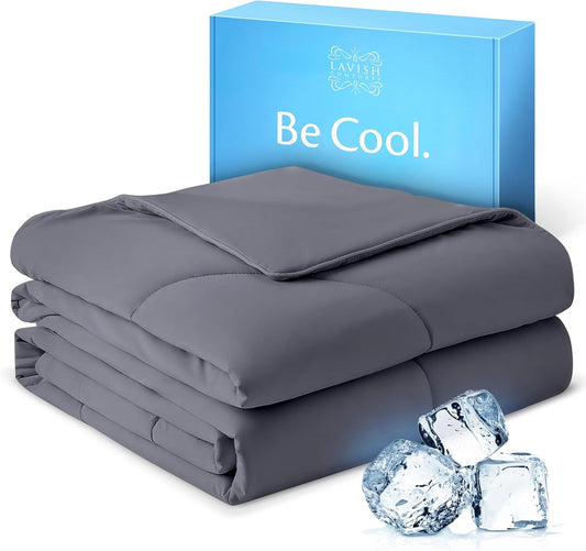 Lavish Comforts® Cooling Comforter King Size │Premium Soft Breathable Summer Cooling Blanket for Hot Sleepers │All Season Comforter │106"x96" Charcoal Dark Grey│Gift-Ready Box