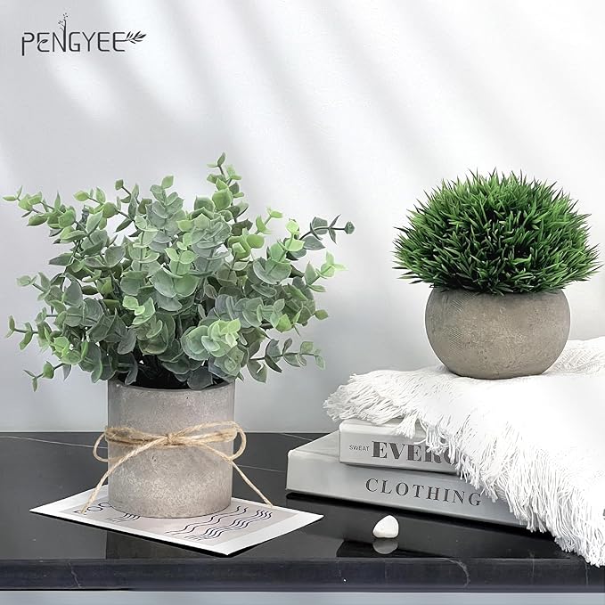 4Pack Small Fake Plants for Bathroom Decor, Artificial Plants Indoor, Faux Plants Indoor Eucalyptus Rosemary for Home Kitchen Farmhouse Office Room Decor