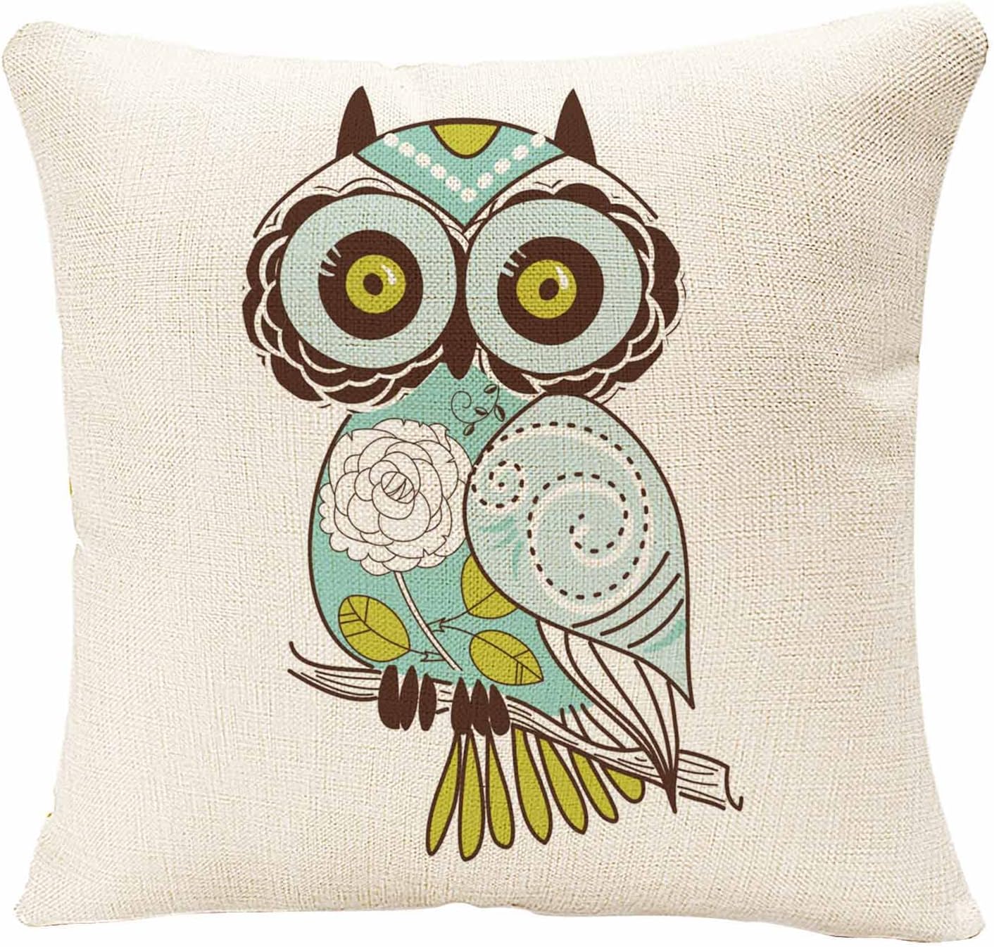 IBILIU Throw Pillow Covers Cartoon Green Cute Cartoon Owl Cushion Pillow Case Home Decor Pillowcase 18x18 Inches