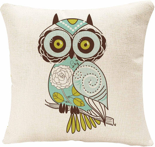 IBILIU Throw Pillow Covers Cartoon Green Cute Cartoon Owl Cushion Pillow Case Home Decor Pillowcase 18x18 Inches