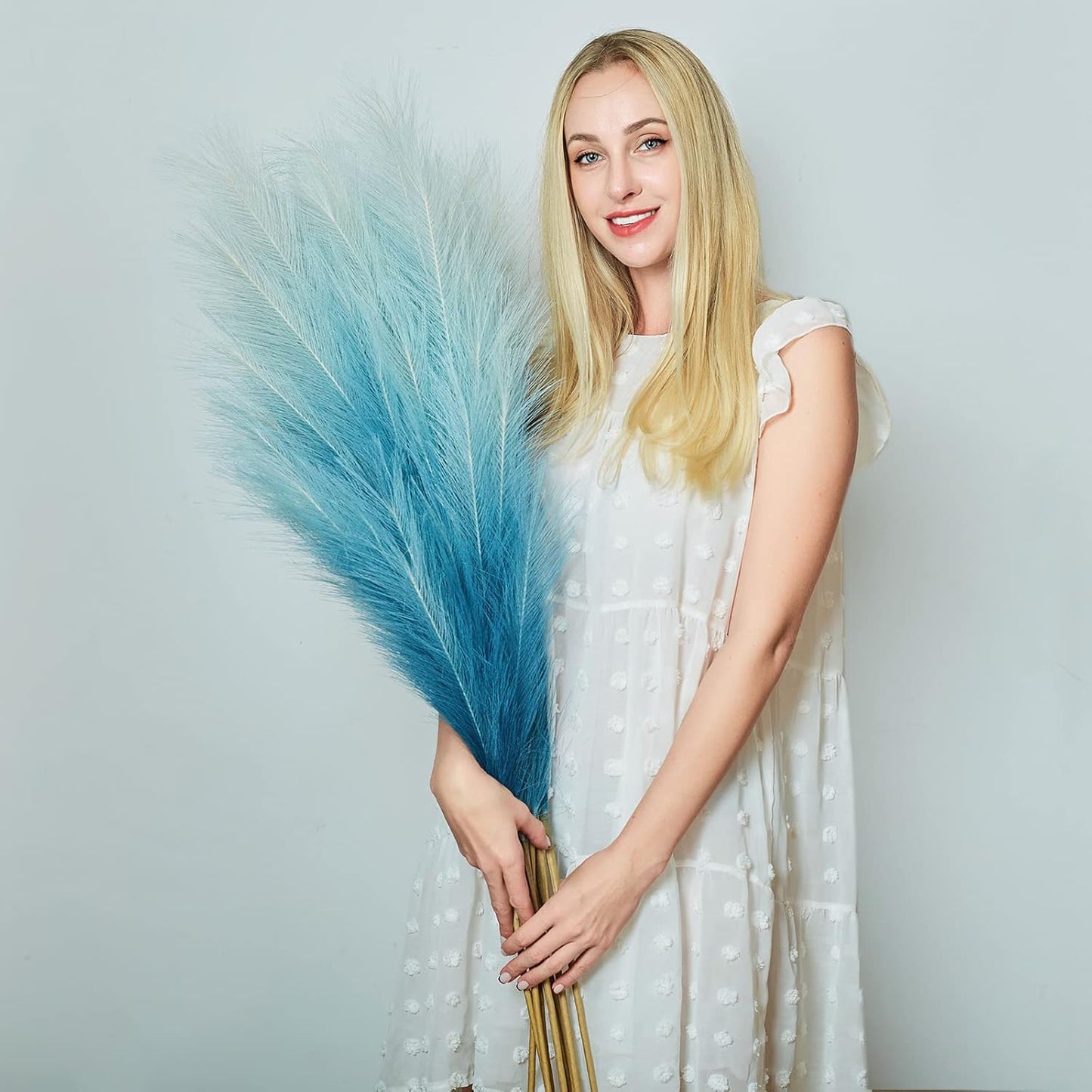 Faux Pampas Grass Decor, 6 Stems Artificial Pampas Grass - 43 inch Tall Pompass Grass Large Pompous Boho Flower Arrangement Home Decor for Room Wedding Party