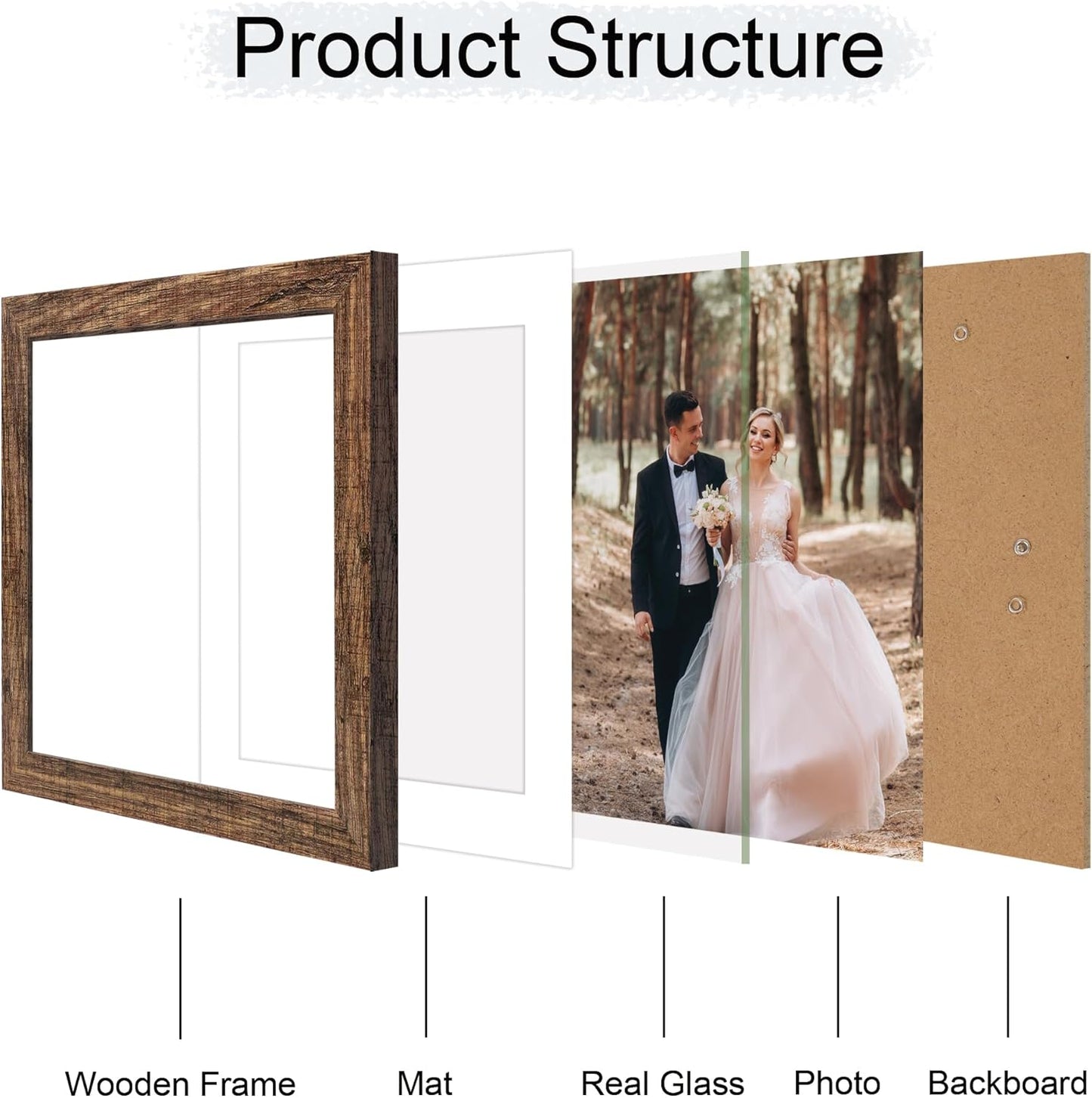 iRahmen 10x10 Picture Frame Set of 4 with Real Glass, Rustic Frames Display 8x8 Picture with Mat or 10 x 10 Without Mat, Wooden Square Photo Frame for Wall Mount and Tabletop Display