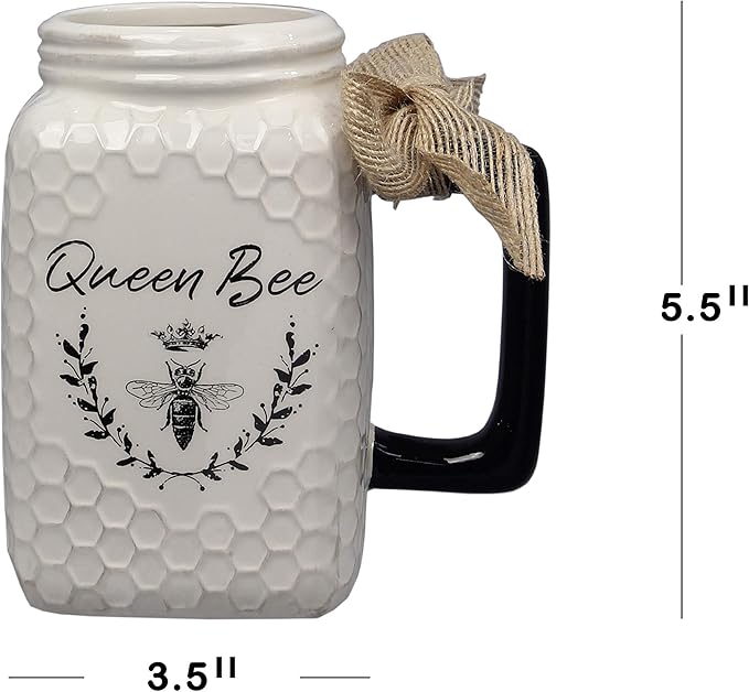 Young's Inc Ceramic Coffee Mug, Bee Print Mason Jar Cups for Tea, Coffee, Cold Drinks, Gift for coffee Lovers, Birthday, Microwave-Safe Dishwasher Safe Kitchen Decor