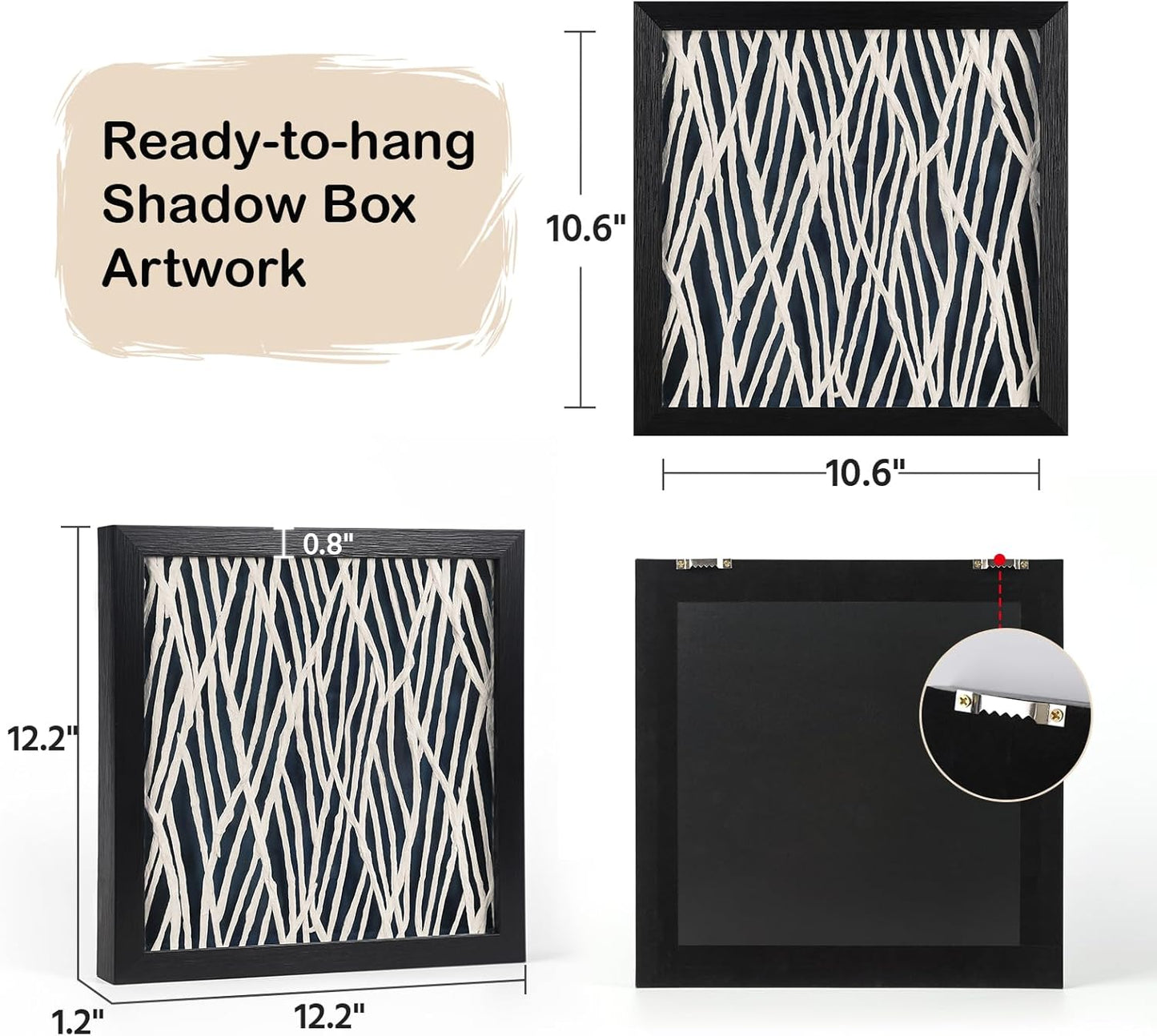 FOLKOR Geometric Wall Art Black and White for Modern Living Room Bedroom, 12" Rice Paper Framed Shadow Box Artwork, 3D Texture Floating Wall Hanging Sculpture for Kitchen Bathroom Apartment Dorm