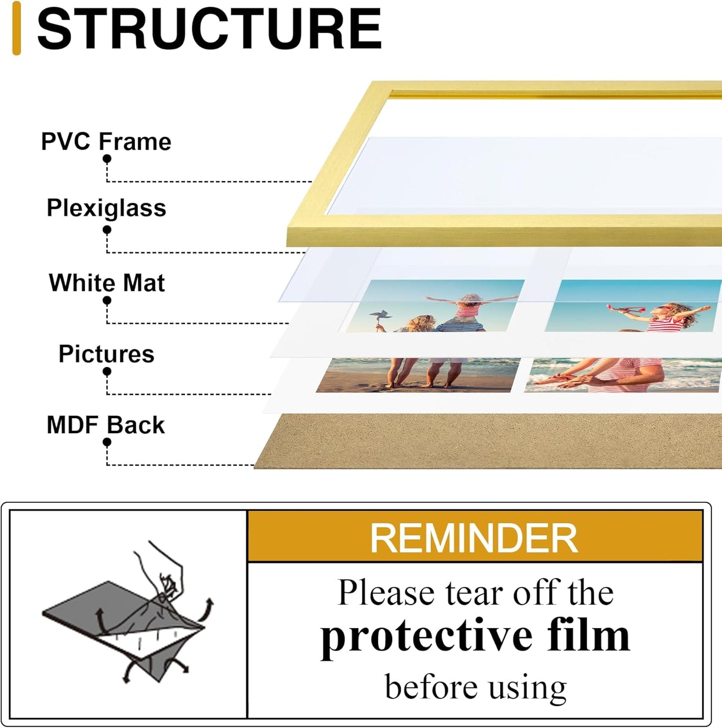 decorUhome 8x10 Picture Frames Collage Wall Decor, Display 2Pcs 4x6 Photos with Mat or 1Pcs 8x10 Unmatted, 2 4x6 Collage Picture Frames for Wall Mounting, Gold