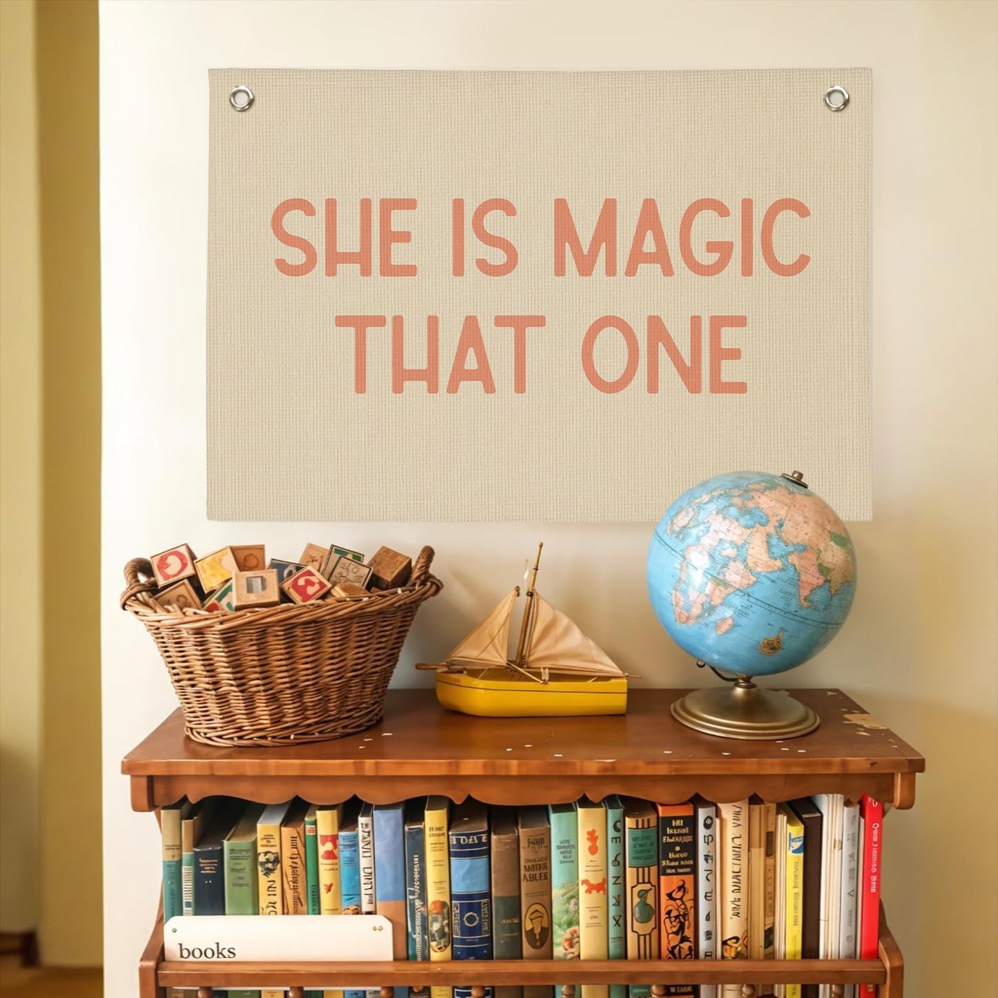 Girls Room Decor，She Is Magic That One Linen Canvas Banner– Inspirational Wall Art for Nursery Kids，Girl Room Decor – 30x20 Inch
