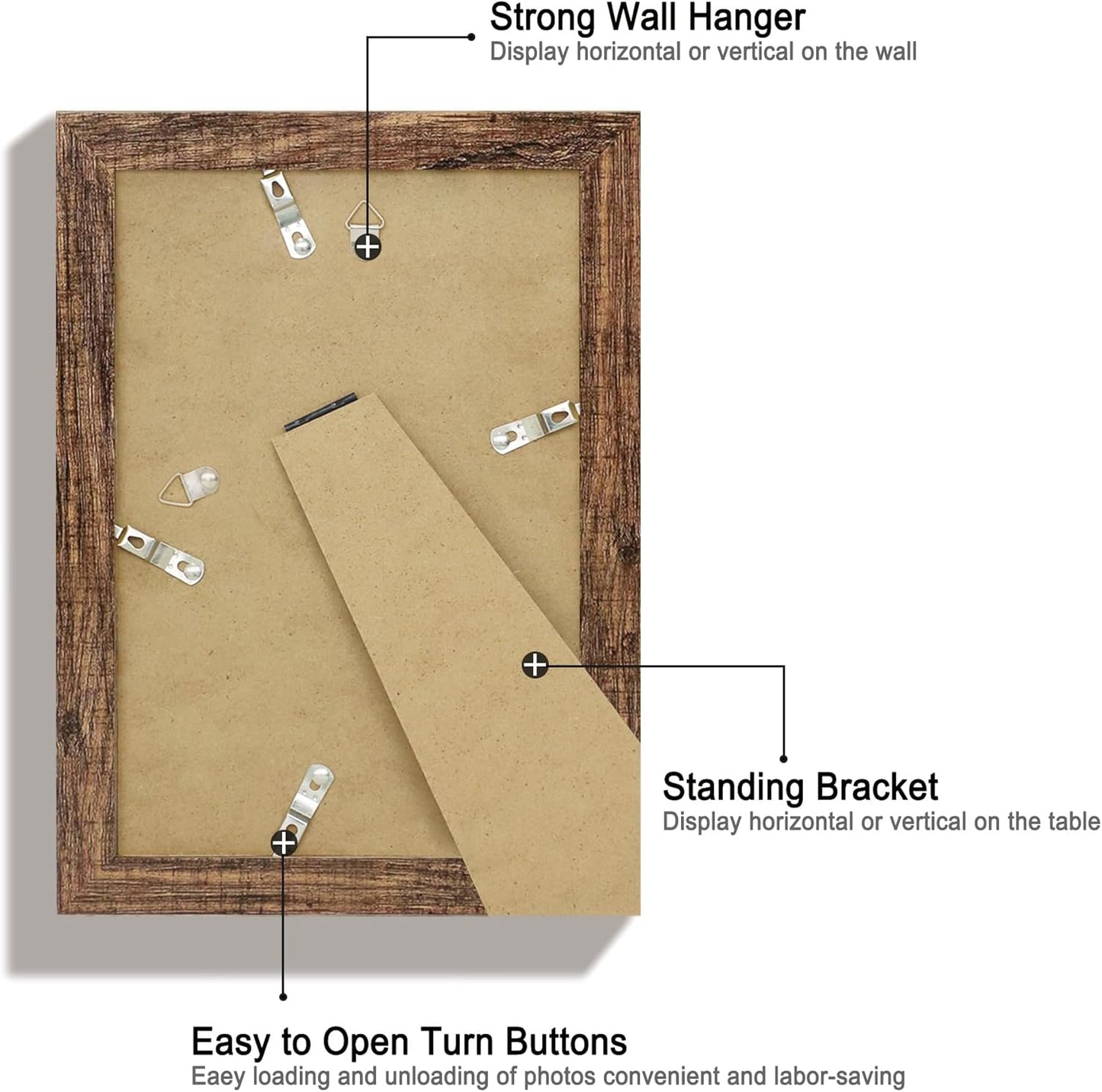 iRahmen 6x9 Picture Frame Set of 4, High Definition Real Glass Rustic Wood Frame, 6 x 9 Photo Frames for Tabletop Display and Wall Mounting