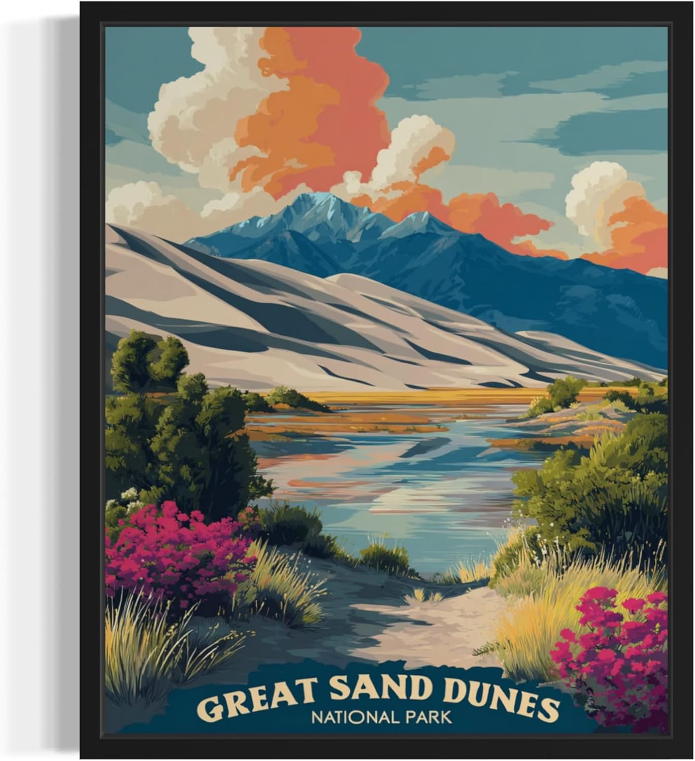 Great Sand Dunes National Park Art Print Poster, Vintage Retro Pop Art Travel Wall Art Bedroom Bathroom Living Room Decor 185 (Great Sand Dunes, 11 x 14 inches, Unframed)
