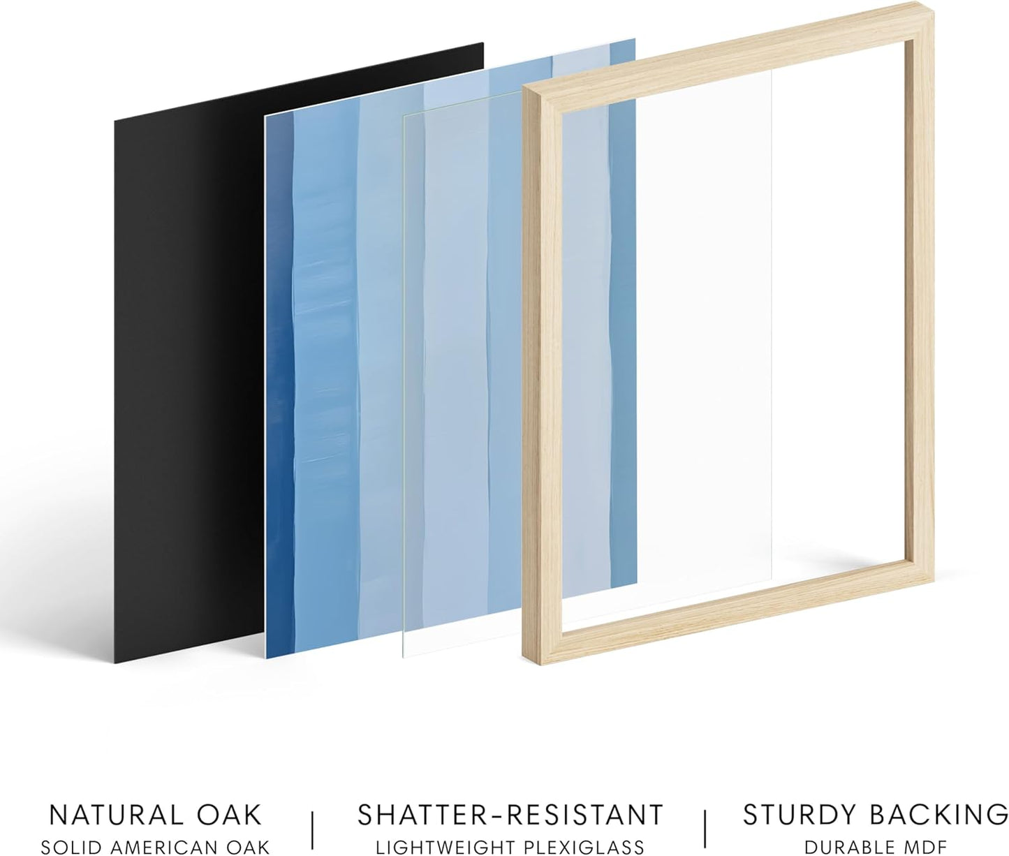 HAUS AND HUES Modern Abstract Wall Art - Blue and Green Living Room Art, Modern Artwork for Walls, Minimalist Picture for Living Room(Painted Stripes, Beige Frame, 16x20)