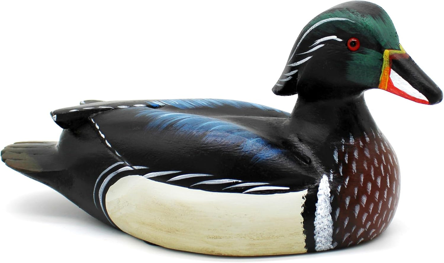 CVHOMEDECO. Primitives Hand Engraving and Painted Wood Wild Duck Farmhouse Figurine Mallard Decorative Accent, 10-1/2 Inch