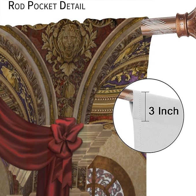 Gothic Blackout Curtains，Red Fantasy Palace Pattern Drapes Window 2 Panel Rod Pocket Curtain for Bedroom Living Room Decor 21" W X 45" L