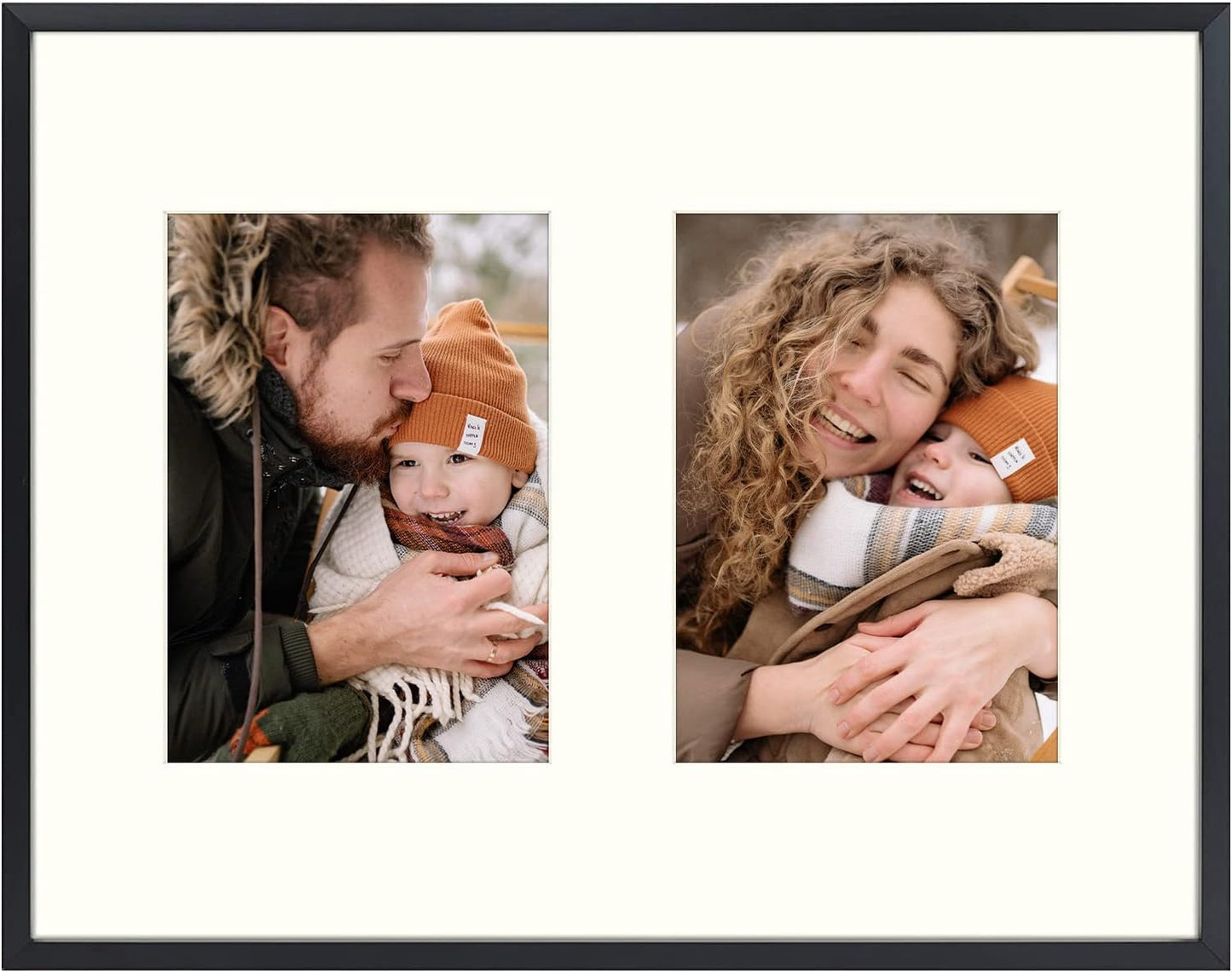 Frametory - 11x14 Aluminum Collage Picture Frame - Display 5x7 Pictures with 2 Openings Mat - Real Glass Front - Horizontal/Vertical Wall Mount - Black 1 Pack