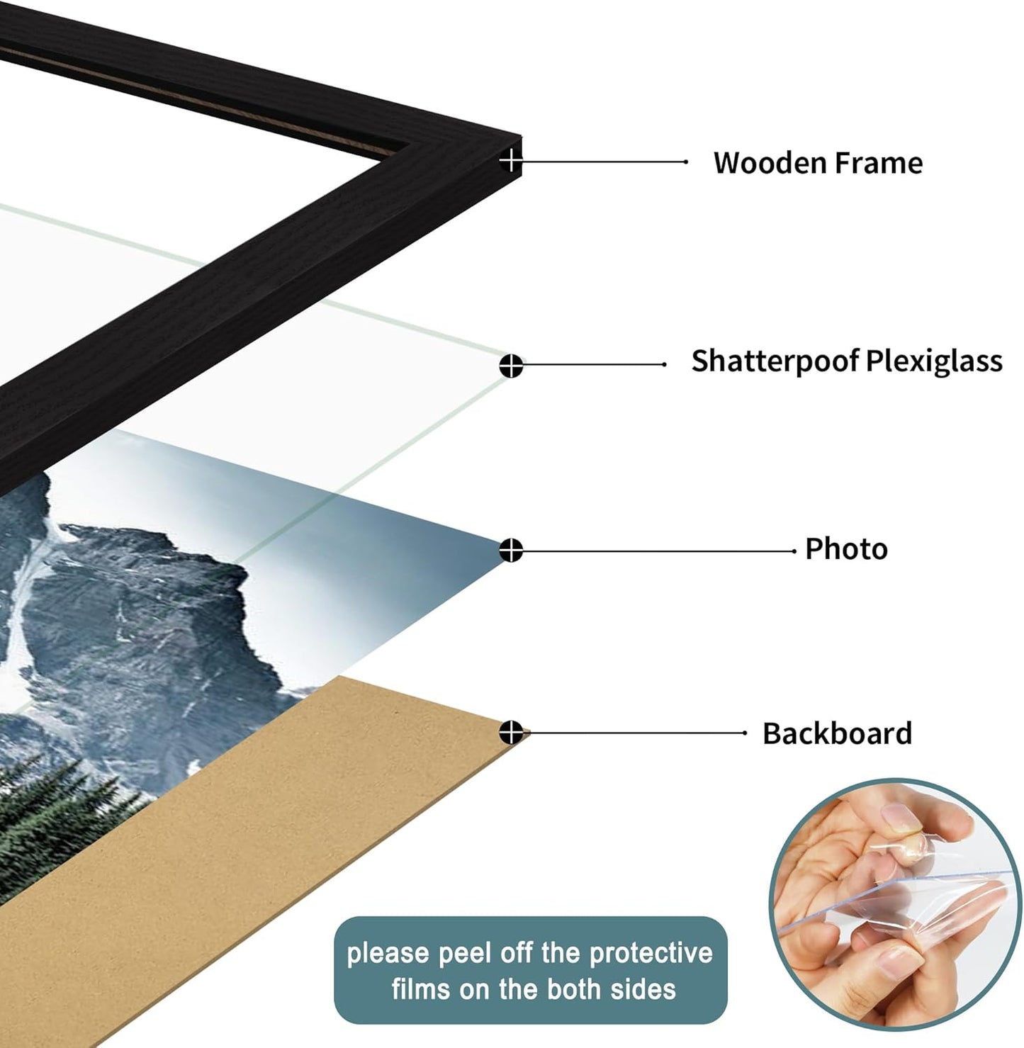 iRahmen 11x17 Picture Frame Set of 2, Black Poster Frames with Plexiglass, Wood Frame Display Pictures 11 x 17 for Photo Horizontal or Vertical Wall Mounting