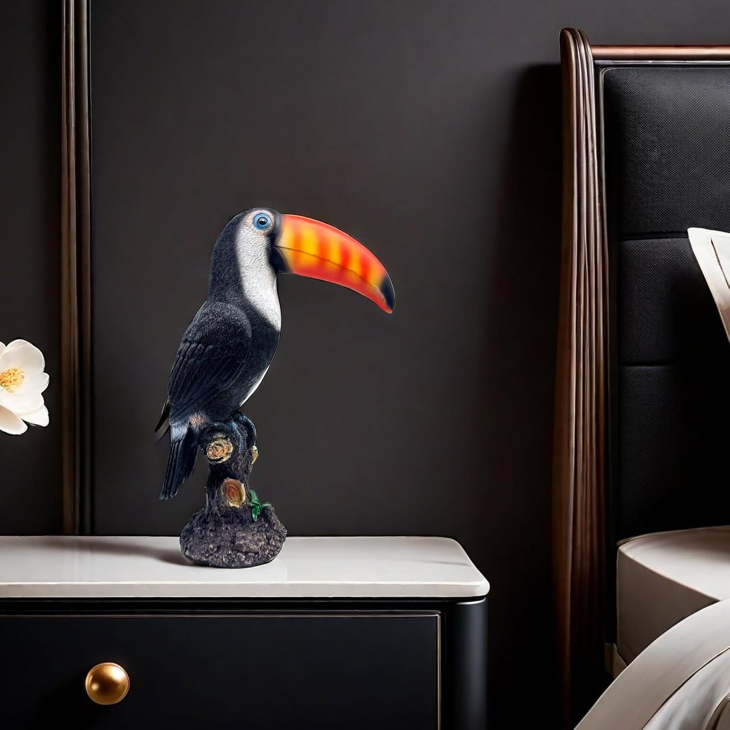 FUNSXBUG 11.6 Inch Toucan Bird on Stump Statue Figurines Sculpture Collectibles Home Office Desktop Outdoor Garden Yard Display Decoration