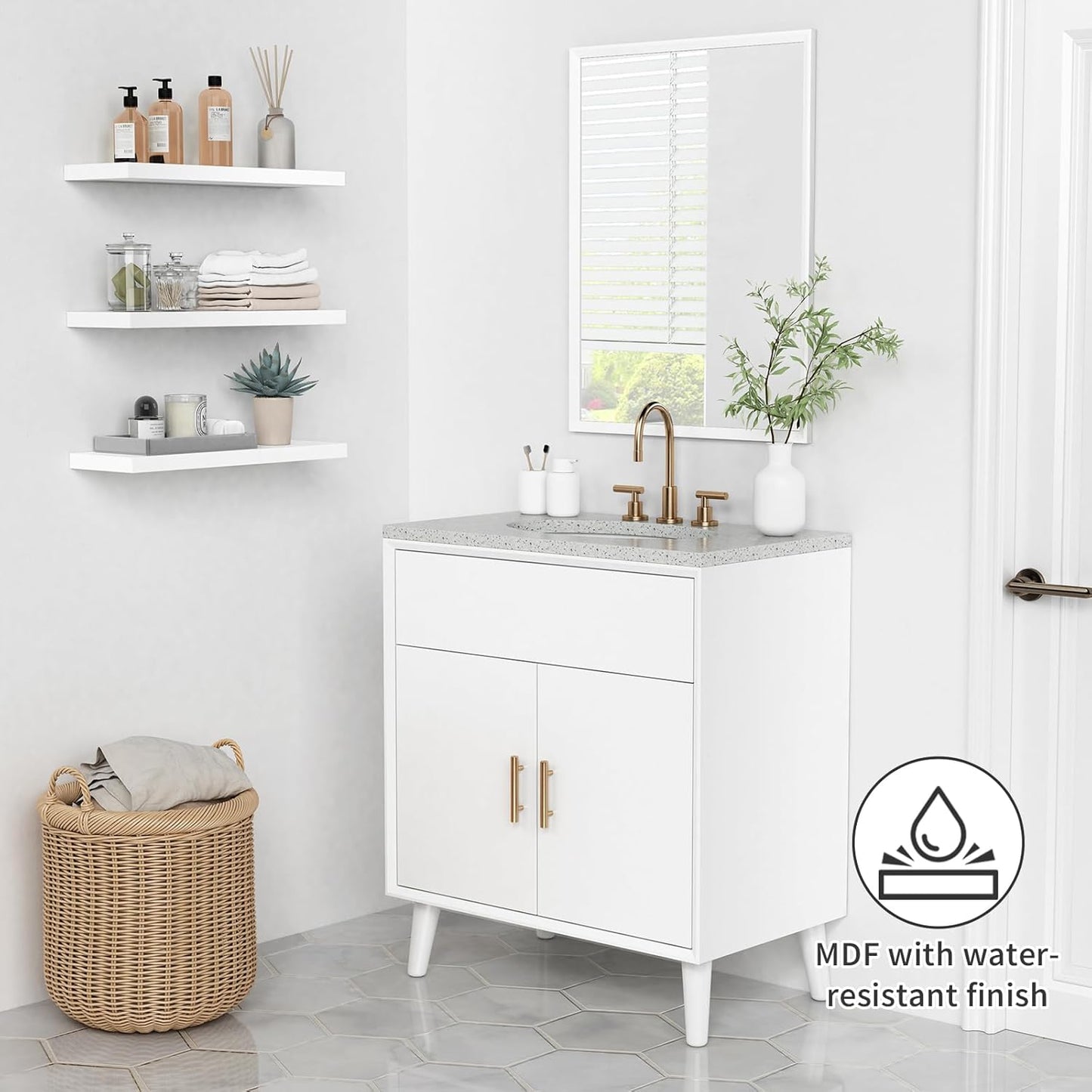 Forbena White Floating Shelves for Wall Decor, 24 Inches Long Wall Shelves for Bedroom Storage, Large Deep Hanging Shelves for Bathroom Office Laundry Living Room Book Kitchen Closet -Set of 3