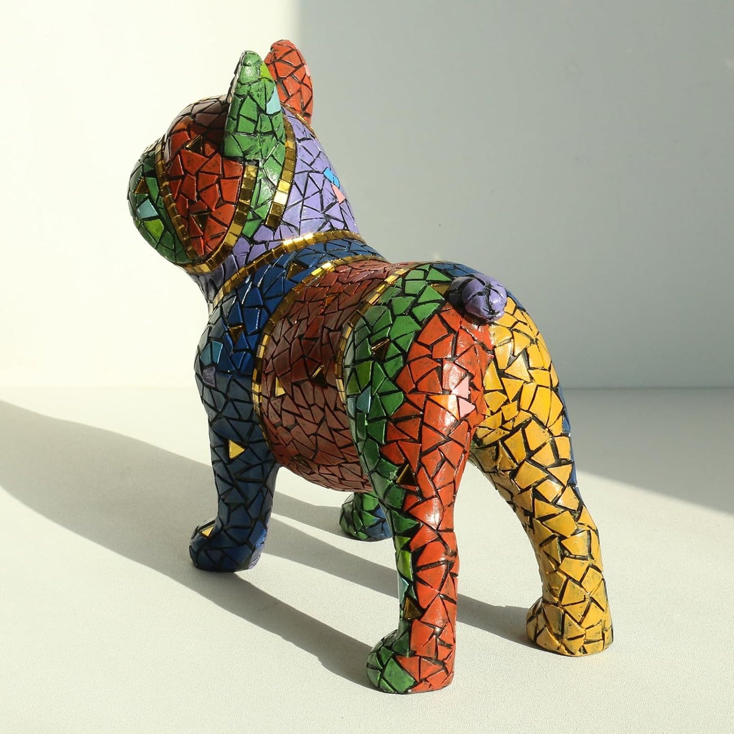 Lukitas French Bulldog Statue Home Decor, Colorful Dog Sculpture, Mosaic Animal Ornament Figurine for Living Room Office Garden Yard, Resin 7.5''