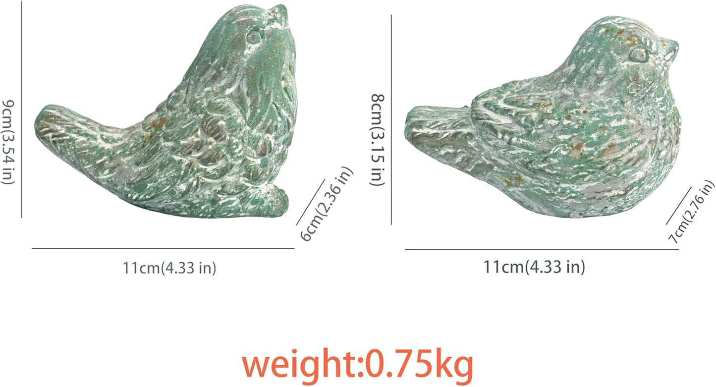 BIG FORTUNE Outdoor Bird Statues Bird Decor Figurines for Home Cement Bird Sculpture for Patio Yard Lawn Ornament, 2style/Set,Indoor Outdoor Bird Decorations Statue(Green)