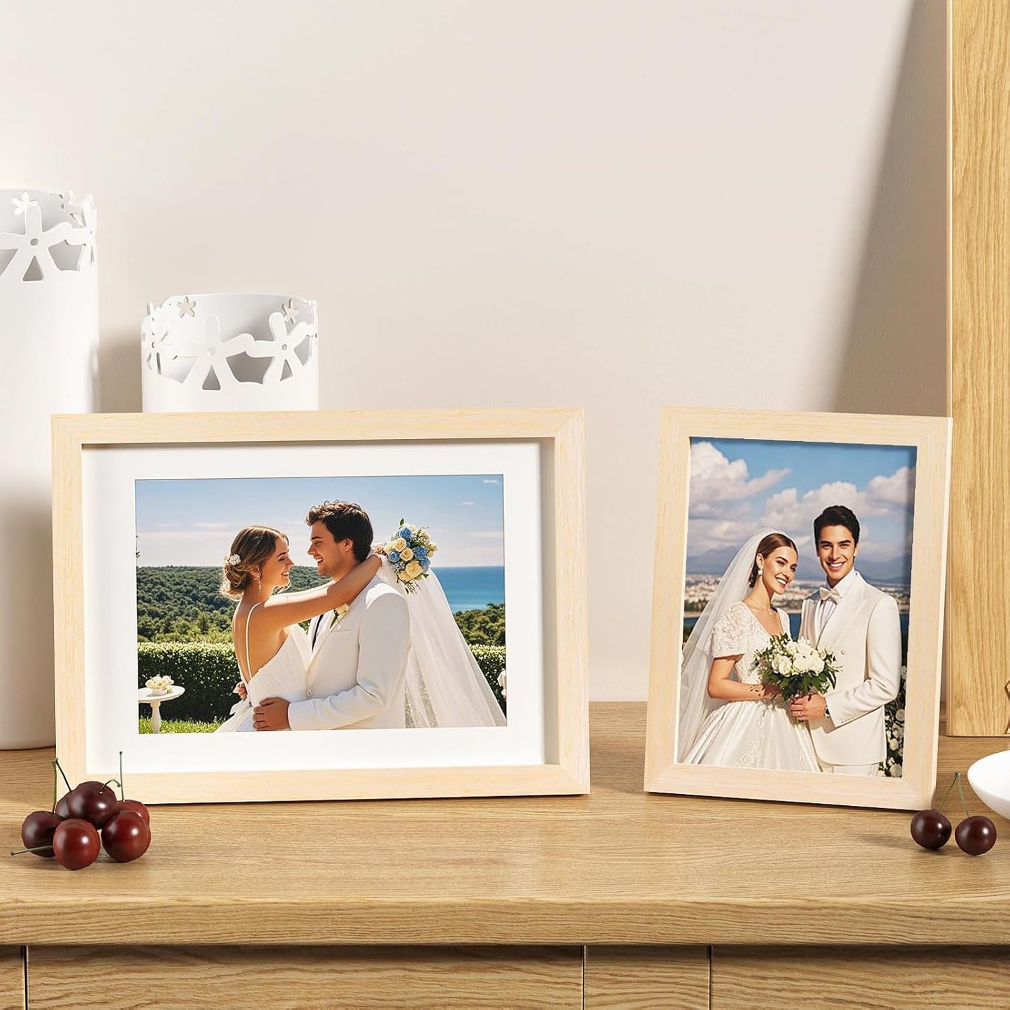 KINLINK A4 Picture Frame, White Oak Solid Wood Frames with Acrylic Plexiglass for Pictures A5 with Mat or A4 without Mat, Tabletop and Wall Display Photo Frame 4 Pack